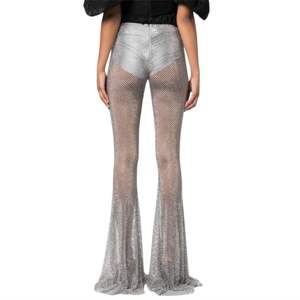 Pantalon Palazzo en résille Embellissements en cristal argenté en maille transparente avec short intérieur Design Palazzo élégant - Product Image 3