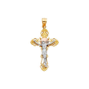 Gran oferta, colgante de Cruz de crucifijo Chapado en tres tonos de 14K, joyería de moda religiosa para mujeres y niños, tema cristiano, aleación de Metal - Product Image 1