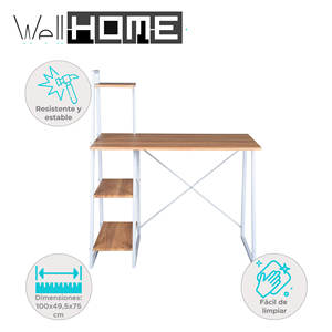 Escritorio para computadora Well Home de 100x49.5x75 cm en blanco y marrón haya con estanterías - Product Image 2