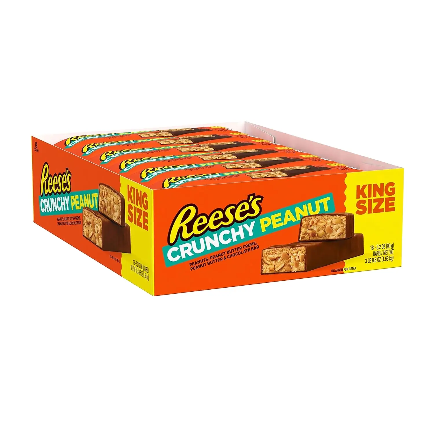 Reese's Crunchy Peanut King Size Bar, 3,2 onças. (Pacote de 18)