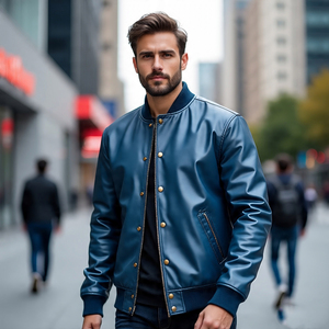 Cuello redondo Cremallera Cuero Varsity Chaqueta Hombres Alta calidad Invierno High Street Motor Ciclismo Montar - Product Image 1