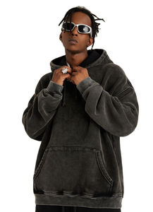 Sweat-shirts à capuche unisexes à épaules tombantes, lavage à l'acide vintage, style streetwear, logo personnalisé, sweat-shirt surdimensionné en vente - Product Image 4