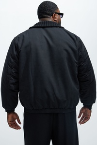 Blouson aviateur noir pour homme Style streetwear minimaliste avec fermeture à glissière Vêtements d'extérieur chauds et polyvalents pour l'hiver Poignets côtelés propres - Product Image 4