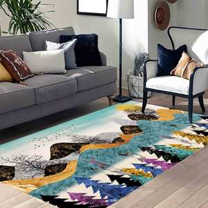 Tapis abstrait à motif forêt : Tapis paysager coloré antidérapant, tapis fin non tissé - Product Image 5