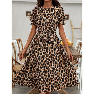 Robe midi Supreme à manches courtes, col et ceinture, imprimé léopard pour femme, 36139 - Léopard - Product Image 2