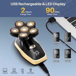 Kit de Afeitado Eléctrico Inalámbrico Recargable para Hombres, Afeitadora Rotativa para Cabeza Calva con Cinco Cuchillas, Resistente al Agua e IPX7, Afeitadora Facial - Product Image 4