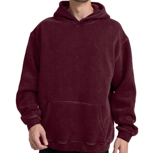 Pull-over de coupe régulière en coton épais délavé à l'acide 100% pour hommes, sweats à capuche délavés au soleil avec broderie en détresse - Product Image 2
