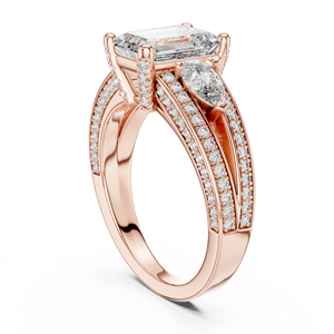 Parure de bague de fiançailles de luxe en or rose 18 carats plaqué rhodium, sertie d'un diamant de laboratoire taille émeraude 2 carats et de pierres latérales 1 carat, certifiée par un tiers - Product Image 2