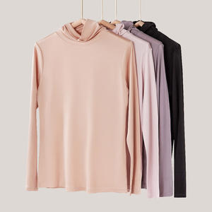 Camiseta de Manga Larga para Mujer, 100% Seda de Morera, Cuello Alto, Cálida, Ajustada, para Otoño, Capa Básica - Product Image 2