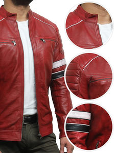 Chaqueta de cuero para hombre para motorista desgastada piel de cordero genuina Material de alta calidad Parka chaqueta hombres - Product Image 2