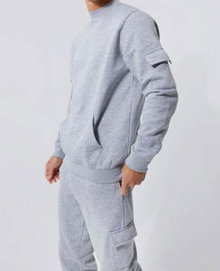 เสื้อฮู้ดปักลายสำหรับผู้ชายชุดวอร์มผ้าฝ้ายระบายอากาศได้ดีสีฟ้า - Product Image 5