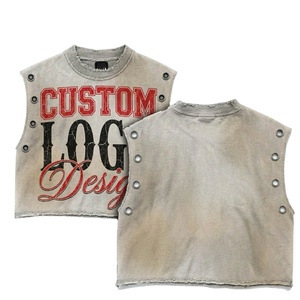Glory Customised Acid Wash <b>Distressed</b> Printed Tank <b>Top</b> New Trendy Street Wear Style For Unisex Heavyweight Boxy Fit - Product Image 3