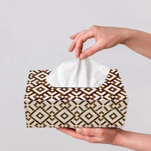 Boîte à mouchoirs en bois décorative-Décoration intérieure rustique avec motif imprimé, stockage fait main de qualité exportée d'Inde - Product Image 3