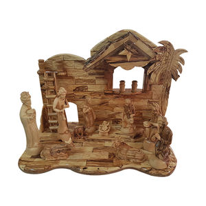 Olive Wood Musical <b>Nativity</b> <b>Set</b> Festive Christmas Decorations with Boxed Statues - Product Image 1