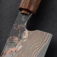 Couperet fait main en acier damassé lame San Mai manche en bois de rose outil de chef personnalisable pour les cadeaux de bricolage Collection tendance OEM