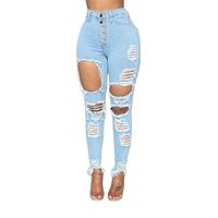 Nouvelle Arrivée 2026 – Jean Femme Taille Haute Coupe Droite Décontracté Sexy Respirant Écologique Uni Effet Délavé Denim Déchiré Coupe Skinny