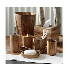 Juego de baño de madera de acacia, juego de 6 piezas, artesanías, juego de baño personalizado de alta calidad para lavado de manos - Product Image 4