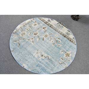 Alfombra turca Vintage clásica de 3,5x3,6 pies, Alfombra de lana de retazos azul y marrón, alfombra rectangular grande para sala de estar, látex para uso en pasillo - Product Image 4