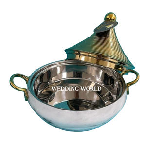 Réchaud alimentaire en acier inoxydable finition or, forme ronde, plat de service de table, casserole, vente chaude, design en métal, fondue - Product Image 4