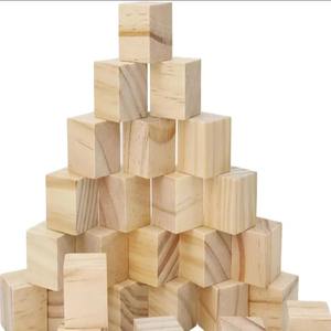 European Unfinished DIY <b>Wood</b> Crafts Square Natural Blank <b>Block</b> Set for Kids Home Decoration Gift Box Model Toy Style - Product Image 1