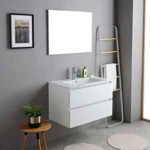 Meuble de salle de bain mural blanc de 80 cm avec lavabo Bali et miroir, ensembles de salle de bain complets - Product Image 1