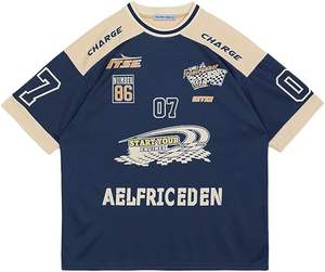 T-shirt personnalisé à col montant, motif graphique, 100 % coton, coupe courte et oversize, épaules tombantes pour homme - Product Image 1