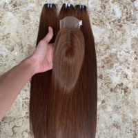 Paquets de cheveux bon marché avec os de fermeture, Extensions de cheveux humains péruviens droits brun foncé, cuticules alignées