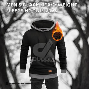 Sweat-shirt à capuche en molleton épais 100 % coton noir pour homme, modèle 2026, personnalisable avec logo, idéal pour l'hiver, teinture unie - Product Image 2