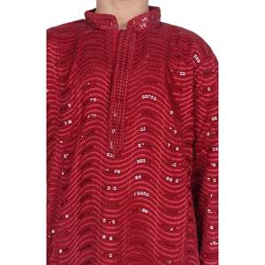 TRILOKI Kids Kurta Set for Boys <b>Red</b> Rayon Indian Traditional Ethnic Wear with Sequined Embroidery Pakistani Dress Style PARKID14 - Product Image 5