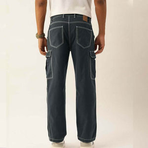 กางเกงคาร์โก้ผ้าลูกฟูกเอวสูงทรงทันสมัยสำหรับผู้ชาย ดีไซน์กระเป๋าหลายช่อง ผ้าฝ้าย สไตล์สตรีทแวร์ ชุดลำลองสำหรับกิจกรรมกลางแจ้ง ไซส์พลัส - Product Image 3