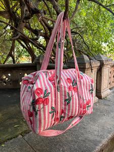 Quilted Design Luxury Cotton Shoulder Tote Duffle Bag Women Large Capacity Weekender Travel <b>Handbag</b> Zipper Portable High Quality - Product Image 5