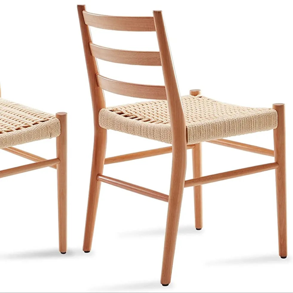 THLCr - 0031 Amerikanischer Holzrahmen Robuste Wohnzimmers tühle 2er-Set mit natürlichem Rattan sitz