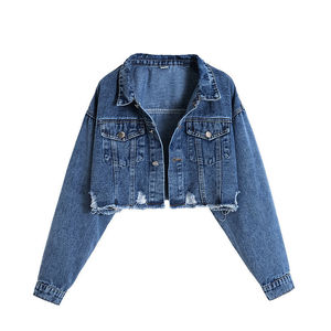 Nueva Colección de Chaquetas Vaqueras para Mujer con Mangas Cortas Abullonadas, Chaqueta Corta de Mezclilla y Bloques de Color en Dos Tonos Rosa y Negro - Product Image 2