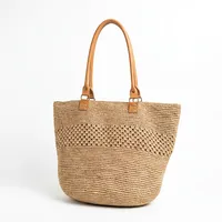 Sac fourre-tout décontracté en paille de raphia avec motif ajouré, deux poignées, grande capacité, style bohème, sac à main pour femme, usage quotidien