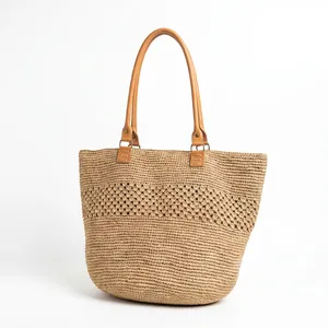 Sac fourre-tout décontracté en paille de raphia avec motif ajouré, deux poignées, grande capacité, style bohème, sac à main pour femme, usage quotidien - Product Image 4