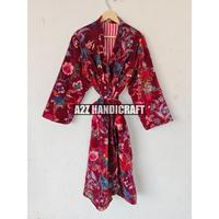 Bata de terciopelo Otoño Invierno Primavera Regalo especialAbrigo largo de terciopelo Estampado floral indio Albornoz de terciopelo Kimono Mujer Terciopelo de algodón