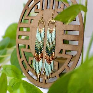 Designer <b>Handmade</b> Boho Brass Gold Seeds Beaded <b>Earrings</b> Accessory for Women and Girls Wear in Wedding Party, Hldi , Mehendi - Product Image 4