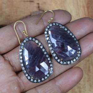 Boucles d'oreilles à crochet en argent sterling 925 plaqué or 14 carats avec zircon cubique saphir fait main, bijoux en pierres précieuses naturelles, cadeau - Product Image 4