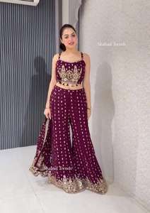 Nouveau Designer Collection Faux Georgette Séquence Broderie Koti Blouse Et Palazzo Prêt À Porter Costume Au Prix De Gros - Product Image 4