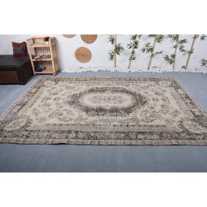 Tapis Turc Vintage Beige-Marron 6.6 X 9.8ft Laine Tissage Plat Motif Patchwork pour Décorations de Salon Couloir Utiliser Latex - Product Image 1