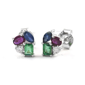 Venta al por mayor caliente de la moda de la venta de 18K de oro amarillo sólido de piedra natural múltiple con diamantes pendientes de forma irregular Stud pendientes Mujer - Product Image 3