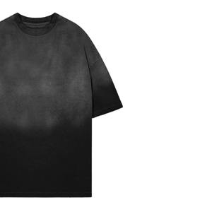 T-shirt ample et court en coton French Terry noir, effet vintage délavé et décoloré au soleil, avec impression sérigraphiée en relief, pour homme - Product Image 3