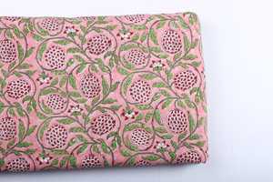 Fabric by Yard Strawberry Pink Green and Red Indian Floral Block Printed Cotton <strong>Cloth</strong> for Gift Dress Bags Women's Clothing