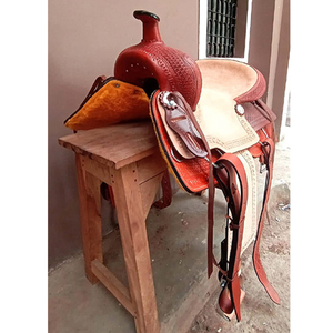 Selle de cheval de haute qualité en cuir véritable de style western, cuir naturel et brun, sangle de selle de type Roper Ranch Cutter - Product Image 2