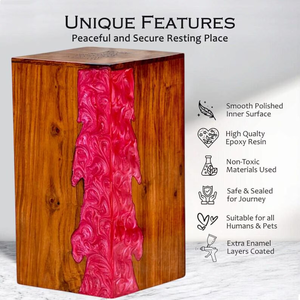 Handcrafted Wooden Cremation Urn with Pink Epoxy Resin Inlay Memorial <b>Keepsake</b> Cremation urns For Human <b>Ashes</b> - Product Image 3