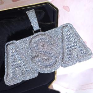 Trendy Baguette VVS Moissanite Diamond Gold Plated 925 <b>Silver</b> Iced Out Custom Letter <b>Pendant</b> <b>Necklace</b> For <b>Men</b> At Low Price - Product Image 3