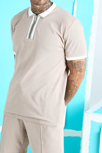 Conjuntos personalizados OEM de verano para hombre de alta calidad 100% algodón lavado ácido impreso Vintage Polo camisa y pantalones cortos - Product Image 3
