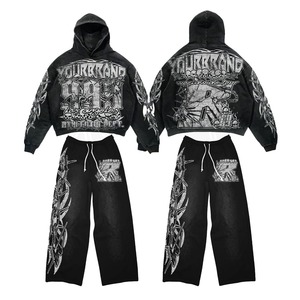 Survêtement personnalisé à l'effet délavé, impression sérigraphique, design tendance surdimensionné, 100% coton molletonné, parfait pour un usage quotidien, unisexe - Product Image 1