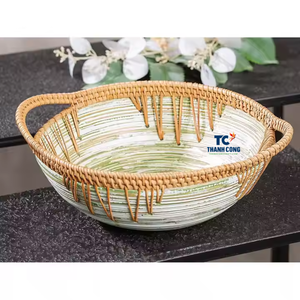Plateau de service moderne et écologique en bambou tissé naturel élégant Bol en rotin filé Stockage durable des fruits et légumes en vente en gros - Product Image 2