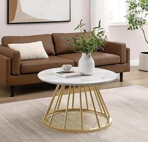 Mesa de centro nórdica moderna de acero inoxidable con metal redondo de lujo, diseño Art Deco dorado, mesa de té para centro de Diwali, mármol de abedul - Product Image 2